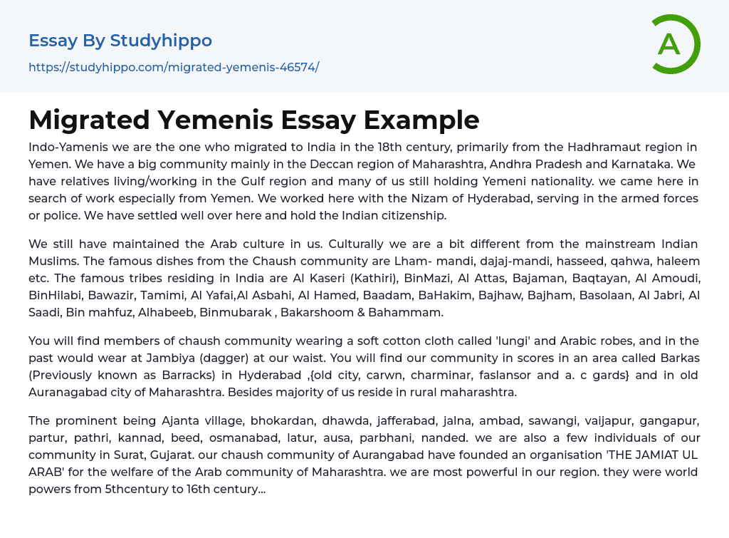 Migrated Yemenis Essay Example