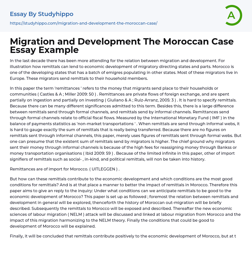 Migration and Development The Moroccan Case Essay Example