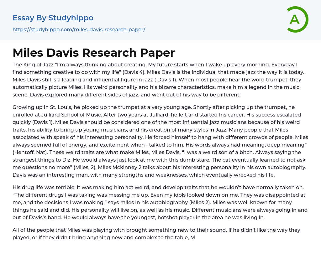 Miles Davis Research Paper Essay Example