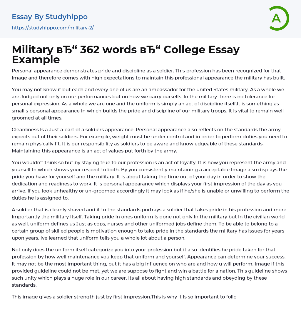 Military 362 words College Essay Example
