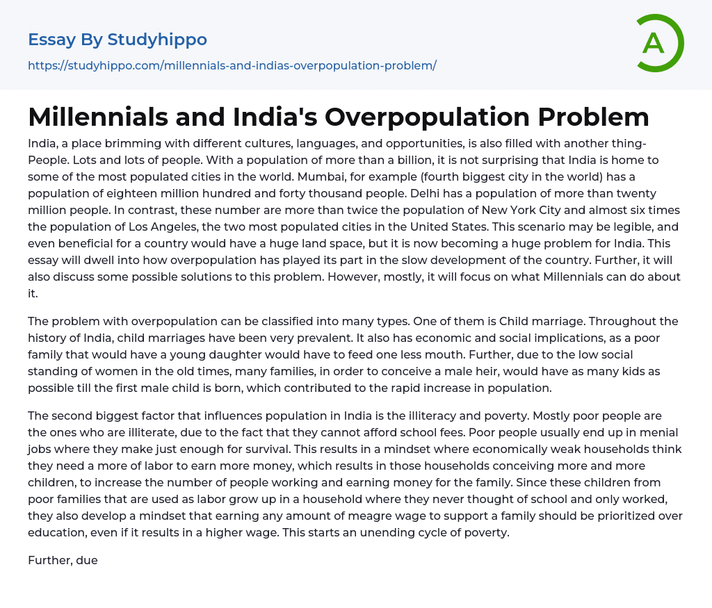 Millennials and India’s Overpopulation Problem Essay Example