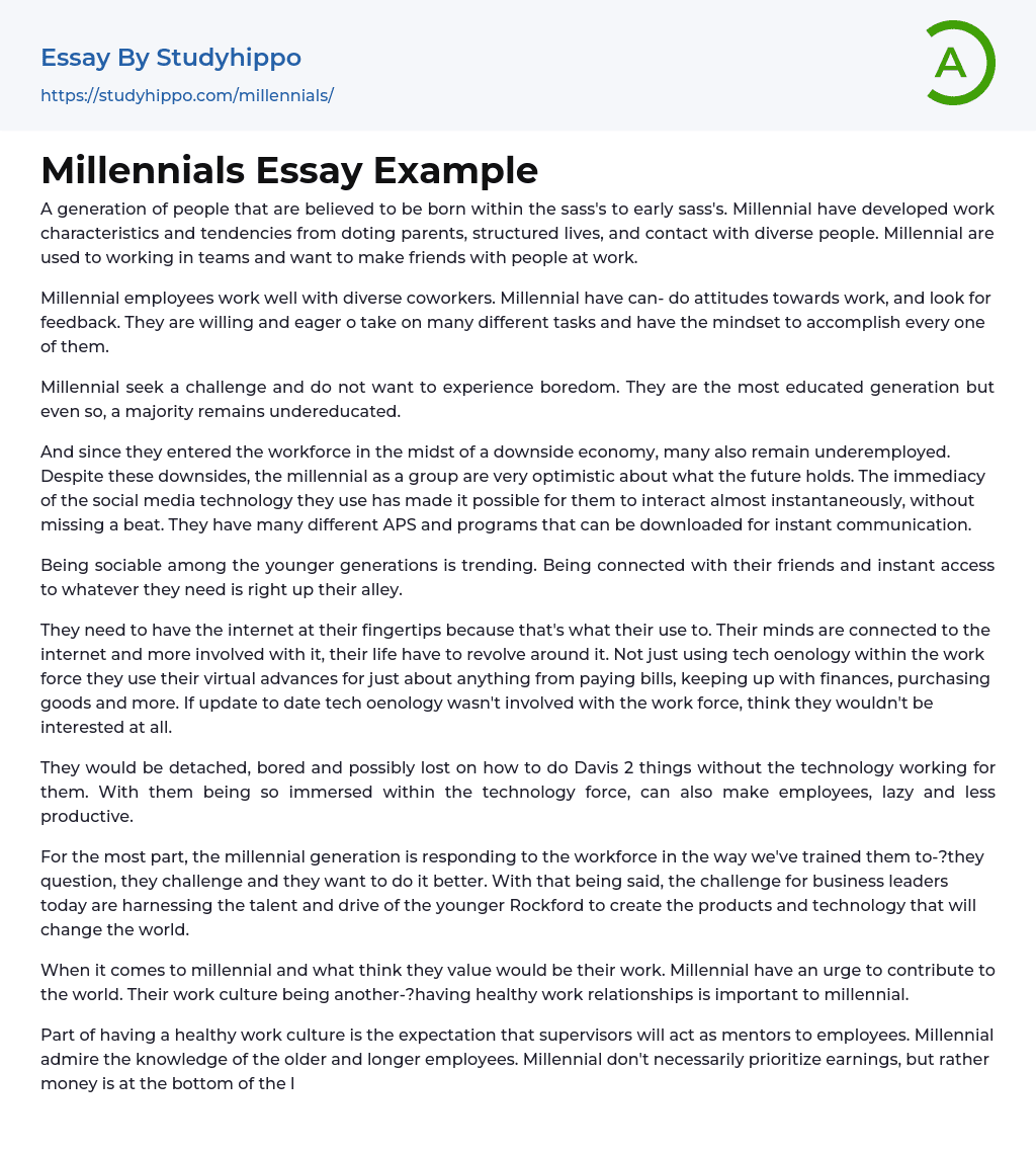 Millennials Essay Example