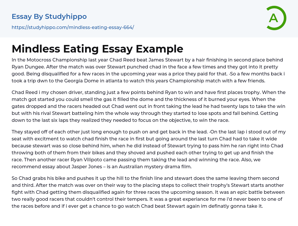 Mindless Eating Essay Example