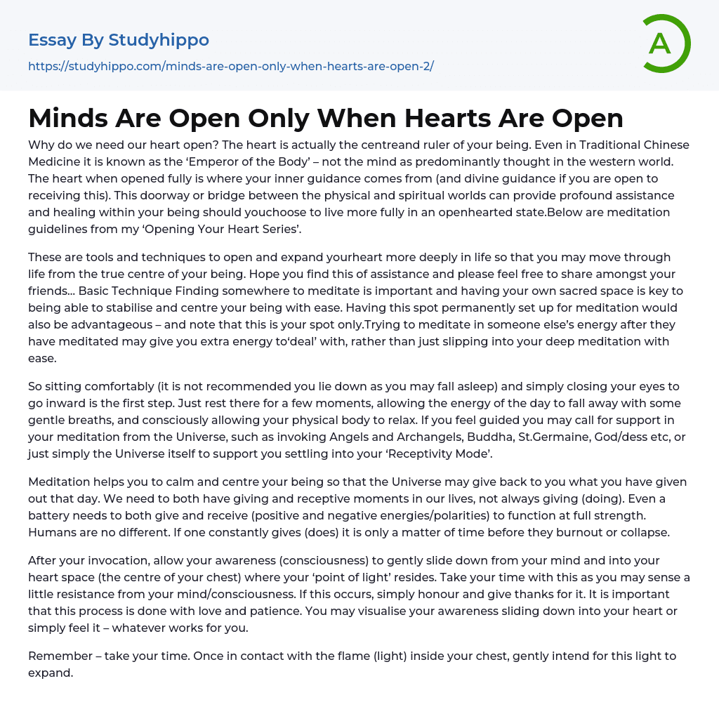Minds Are Open Only When Hearts Are Open Essay Example
