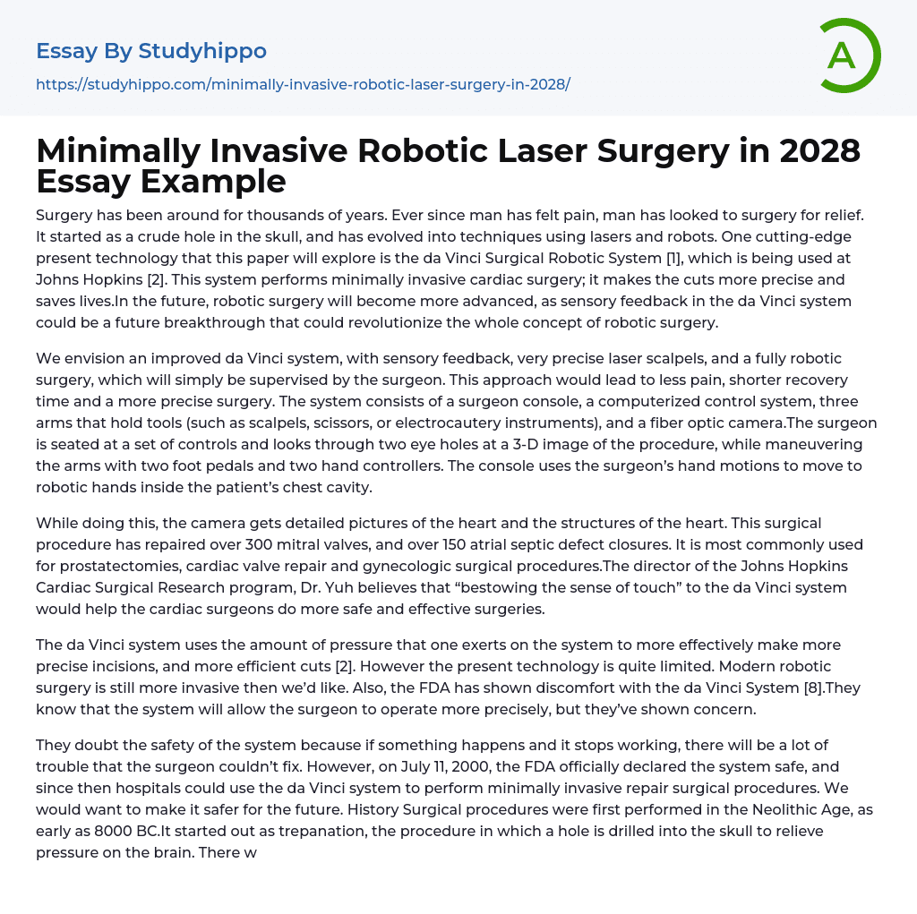 Minimally Invasive Robotic Laser Surgery in 2028 Essay Example
