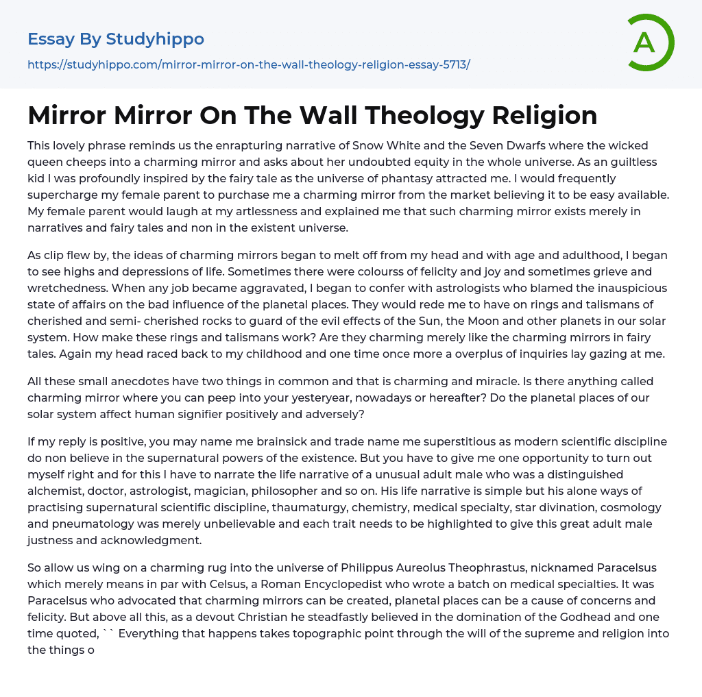 Mirror Mirror On The Wall Theology Religion Essay Example