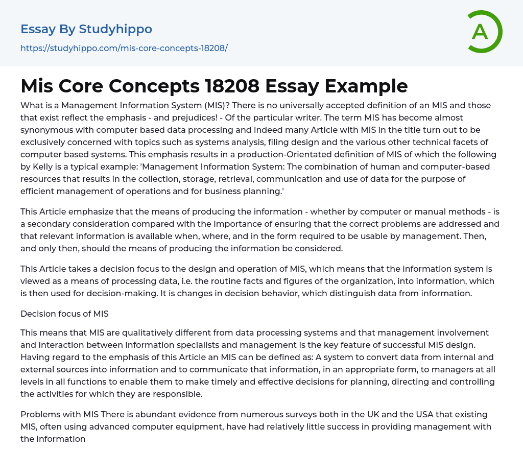Mis Core Concepts 18208 Essay Example