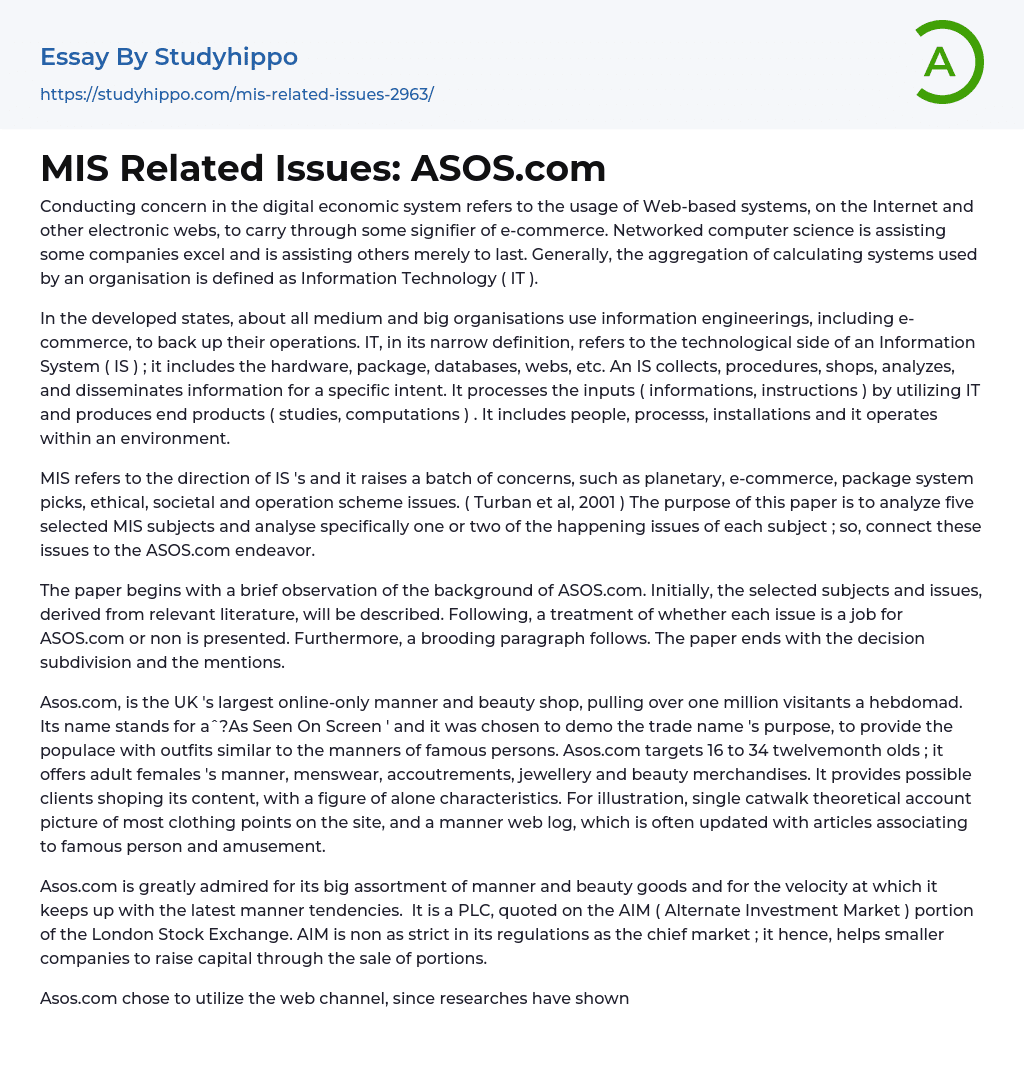 MIS Related Issues: ASOS.com Essay Example