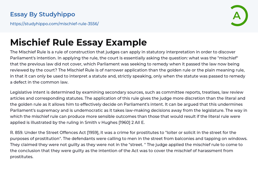 Mischief Rule Essay Example