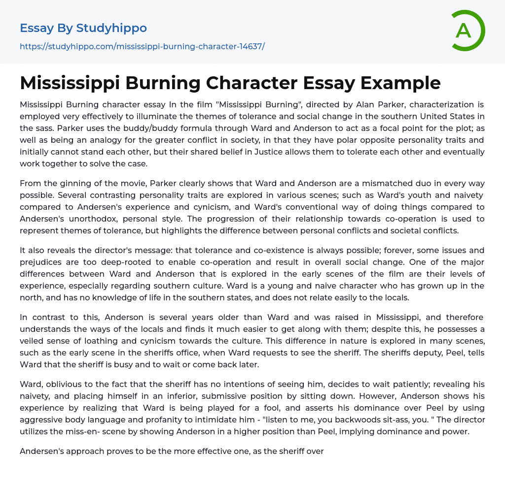 Mississippi Burning Character Essay Example