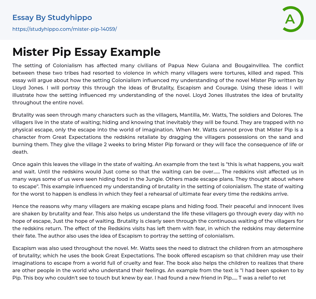 Mister Pip Essay Example