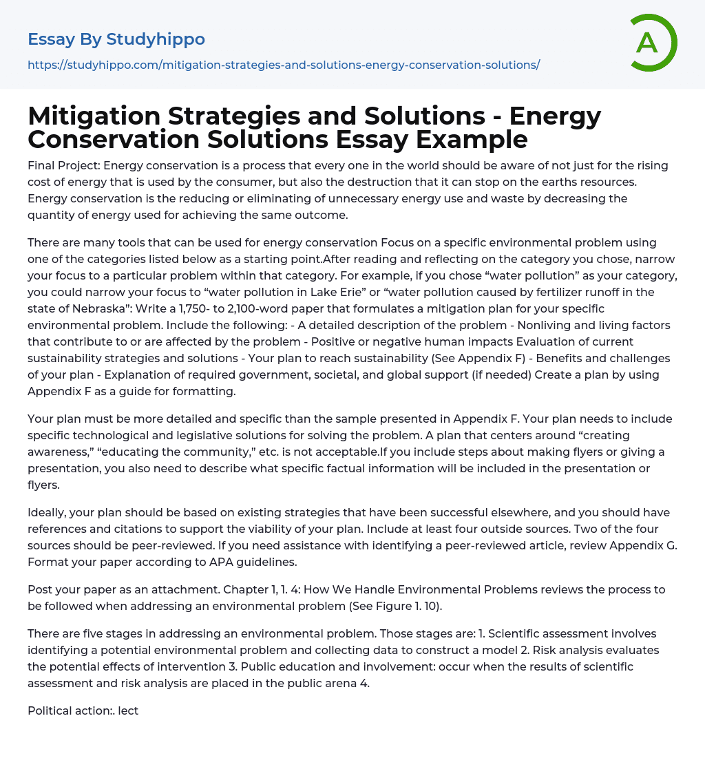 Mitigation Strategies and Solutions – Energy Conservation Solutions Essay Example