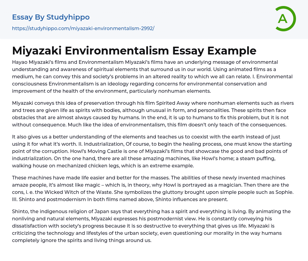 Miyazaki Environmentalism Essay Example