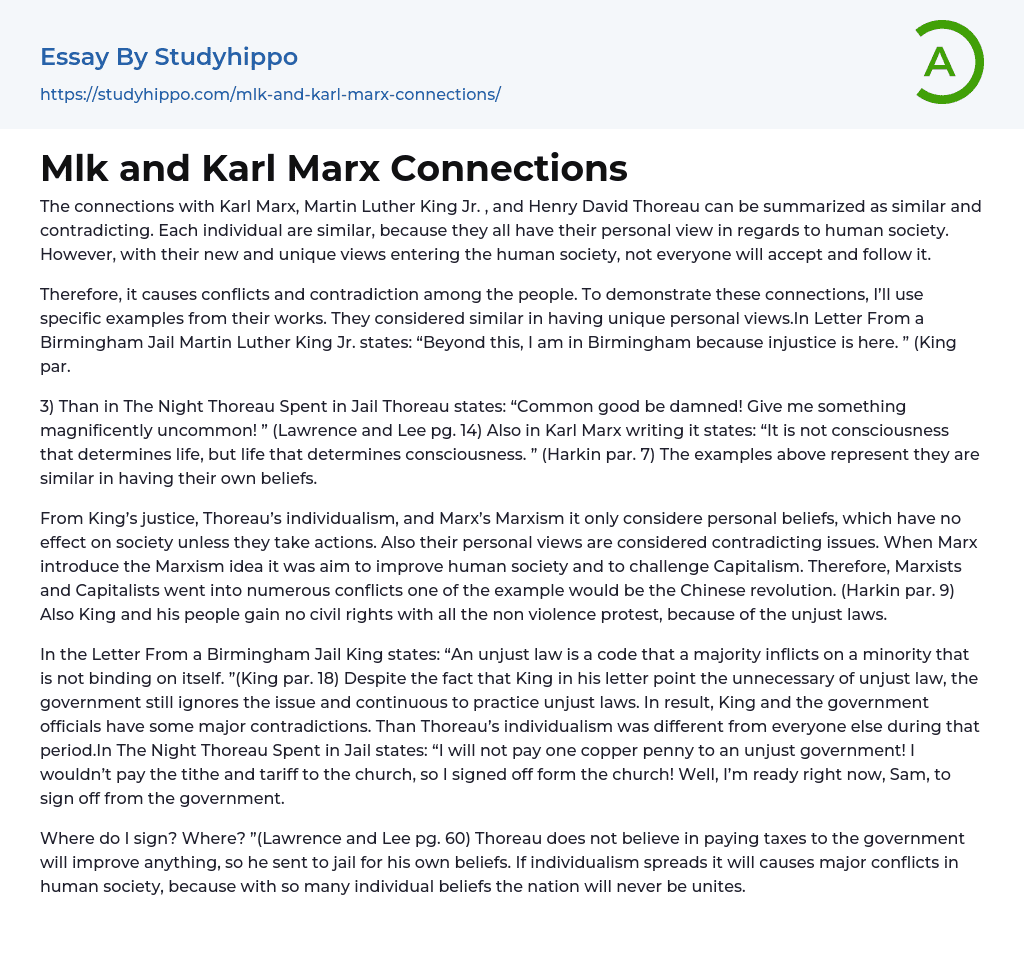 Mlk and Karl Marx Connections Essay Example