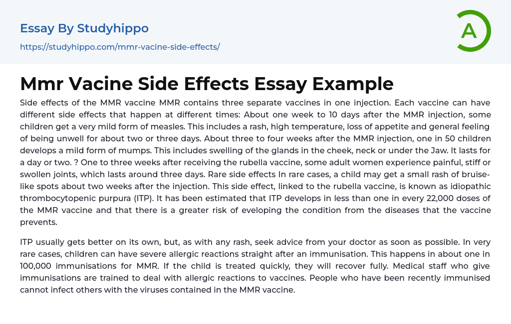 Mmr Vacine Side Effects Essay Example
