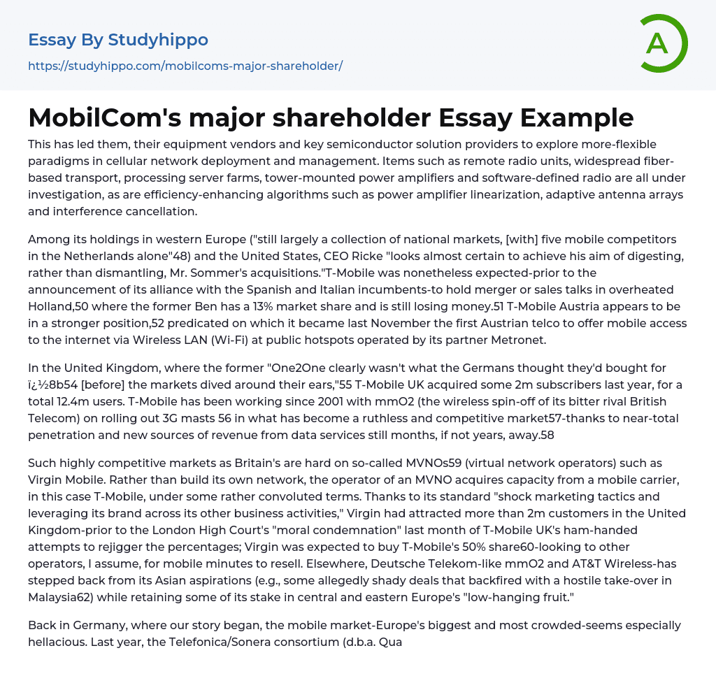 MobilCom’s major shareholder Essay Example