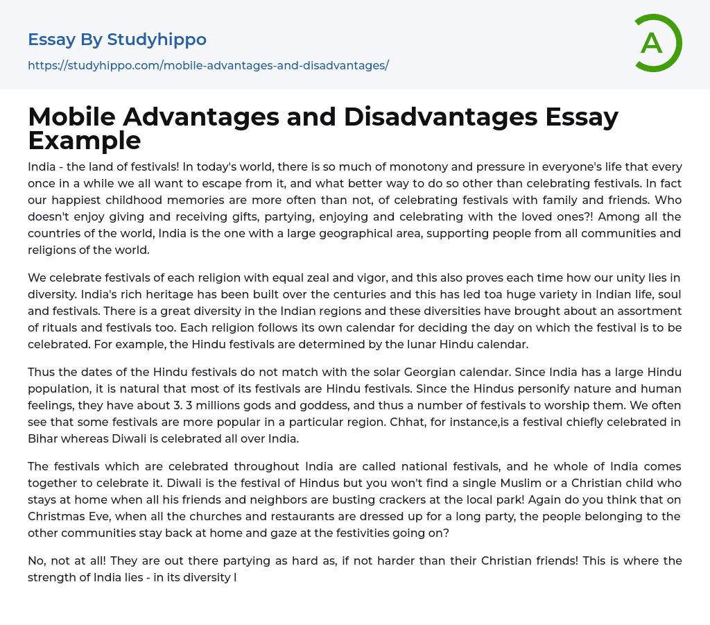 Mobile Advantages and Disadvantages Essay Example