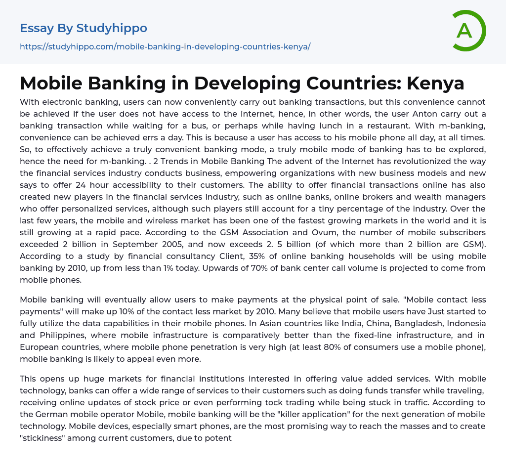 Mobile Banking in Developing Countries: Kenya Essay Example