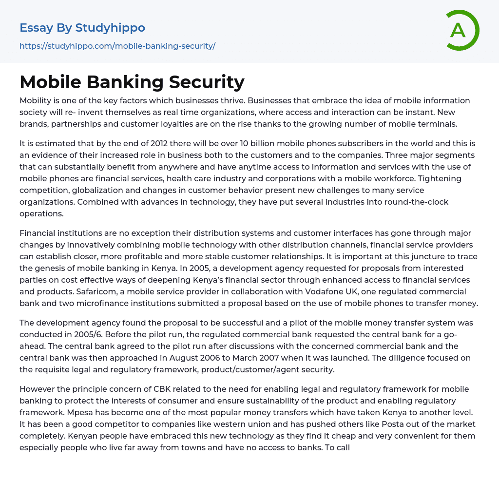 Mobile Banking Security Essay Example