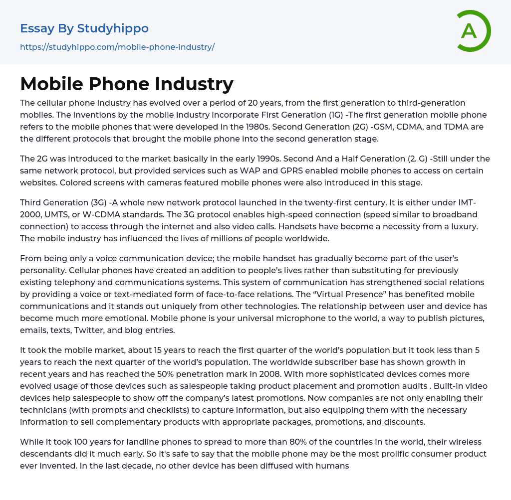 Mobile Phone Industry Essay Example