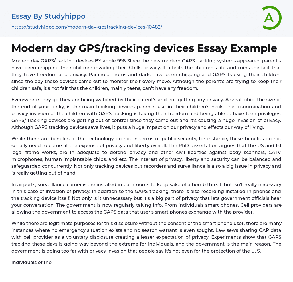 Modern day GPS/tracking devices Essay Example