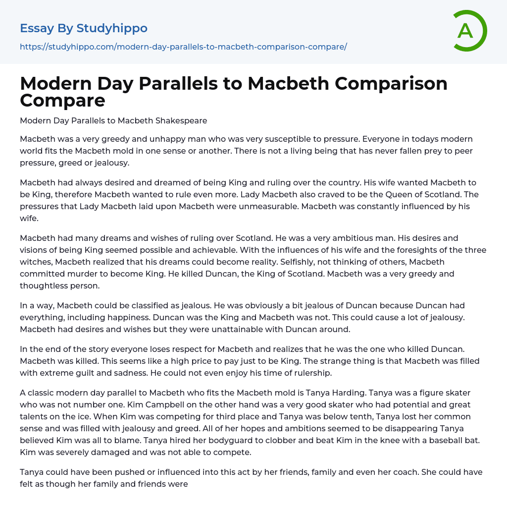 Modern Day Parallels to Macbeth Comparison Compare Essay Example