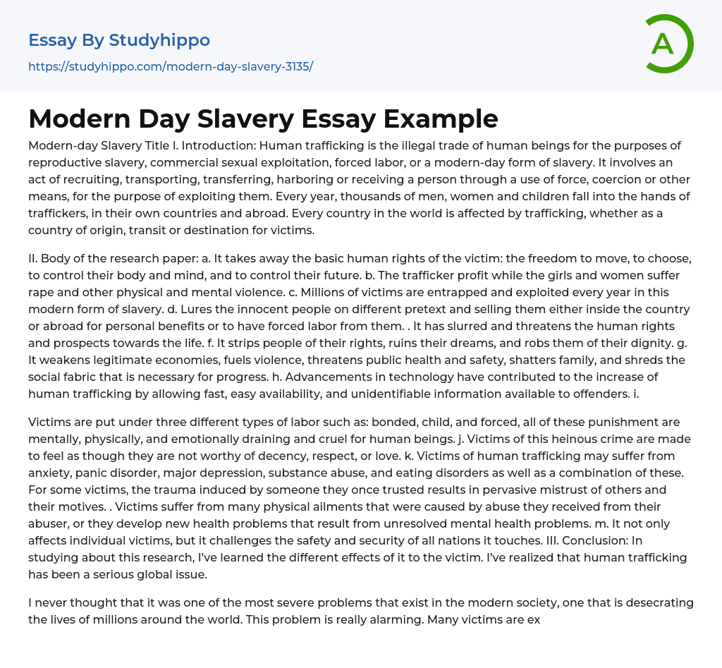 Modern Day Slavery Essay Example