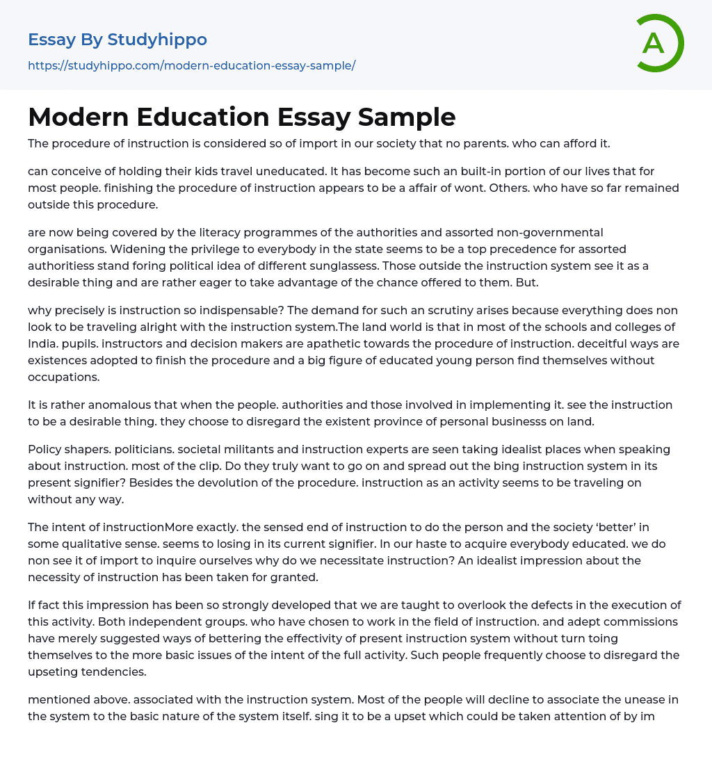 Modern Education Essay Sample