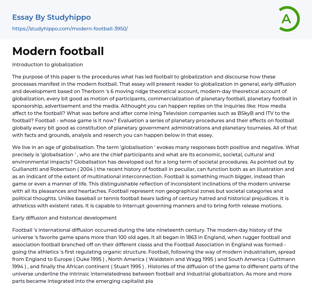 Modern football Essay Example