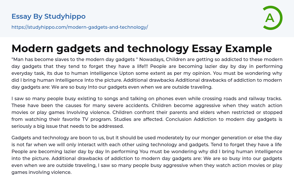 Modern gadgets and technology Essay Example