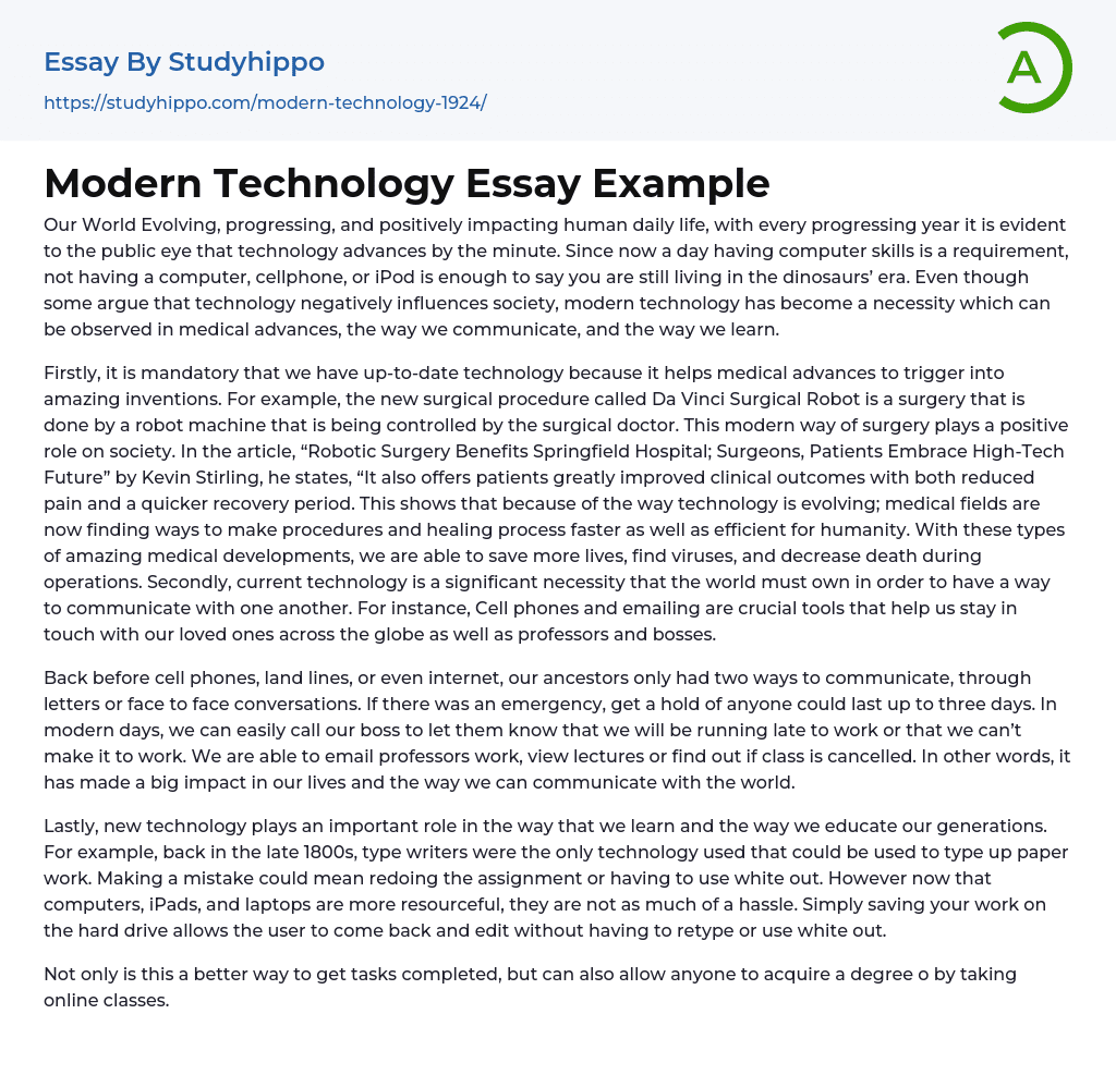modern technology essay 250 words