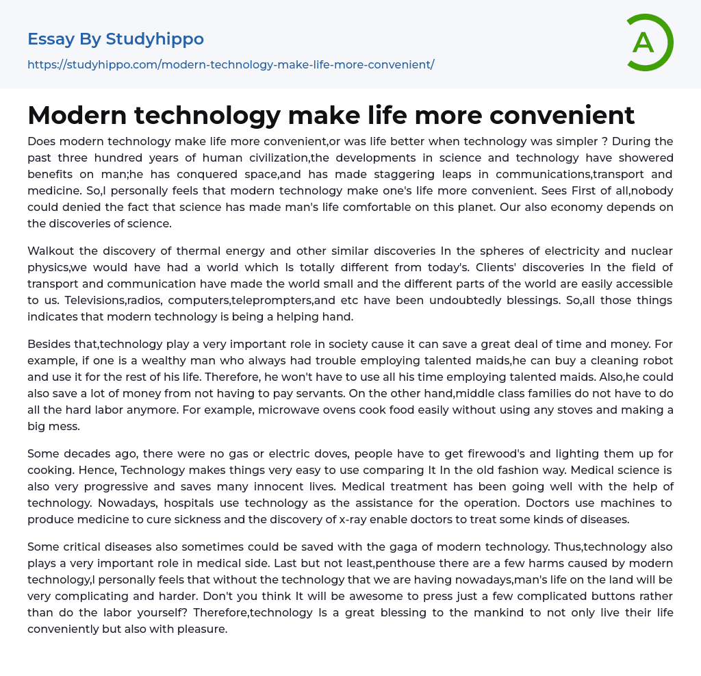 modern technology makes life more convenient essay