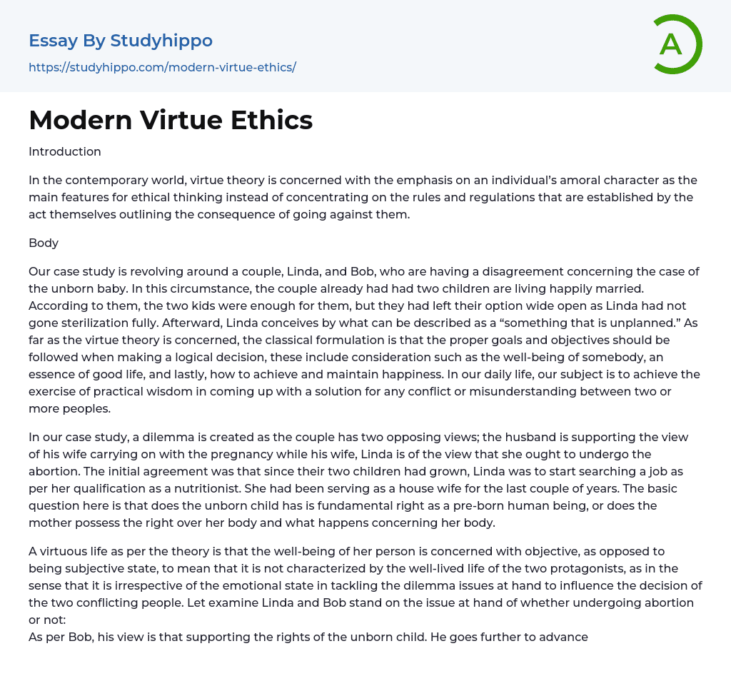 Modern Virtue Ethics Essay Example