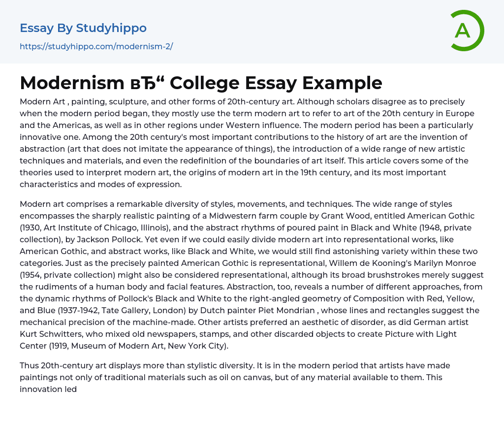 Modernism College Essay Example
