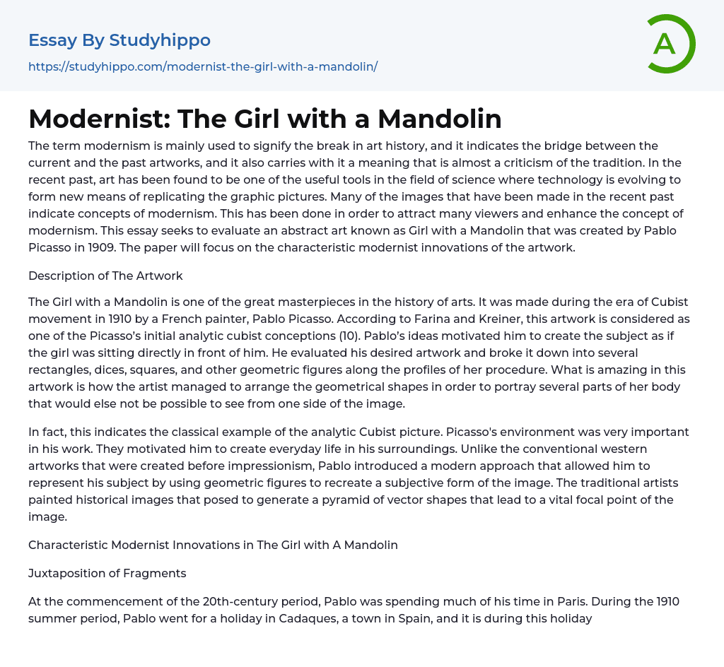 Modernist: The Girl with a Mandolin Essay Example