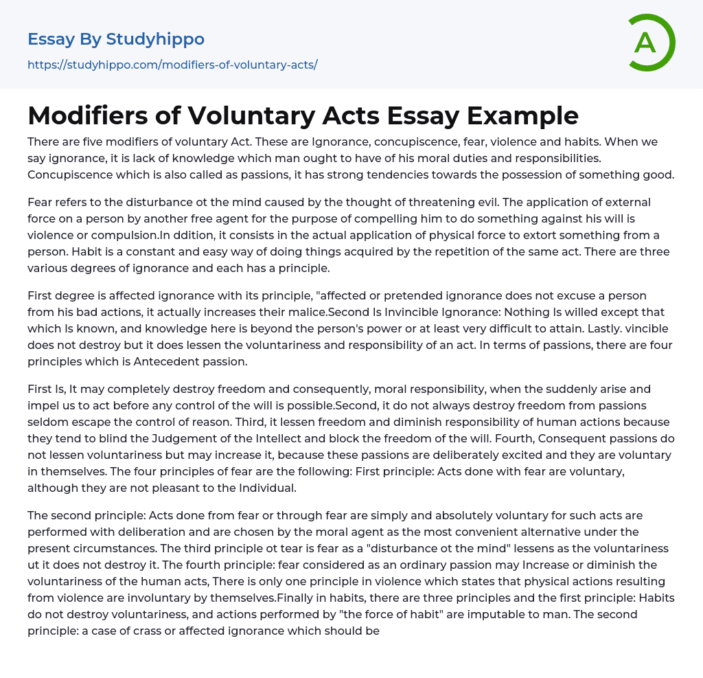 Modifiers of Voluntary Acts Essay Example