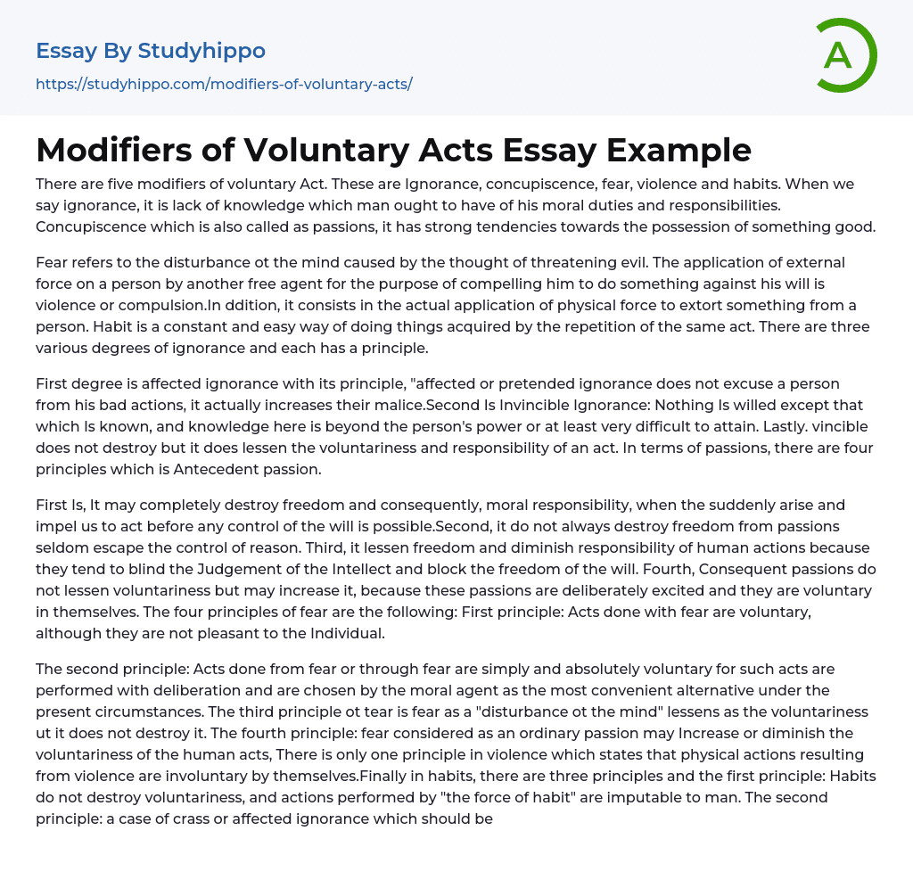 Modifiers Of Voluntary Acts Essay Example StudyHippo