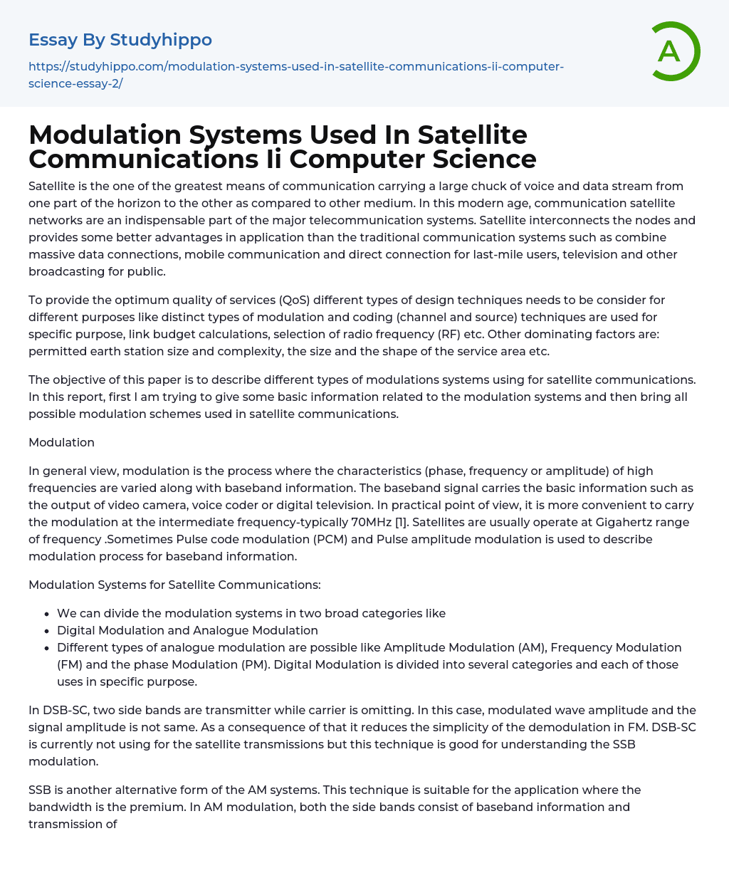 Modulation Systems Used In Satellite Communications Ii Computer Science Essay Example