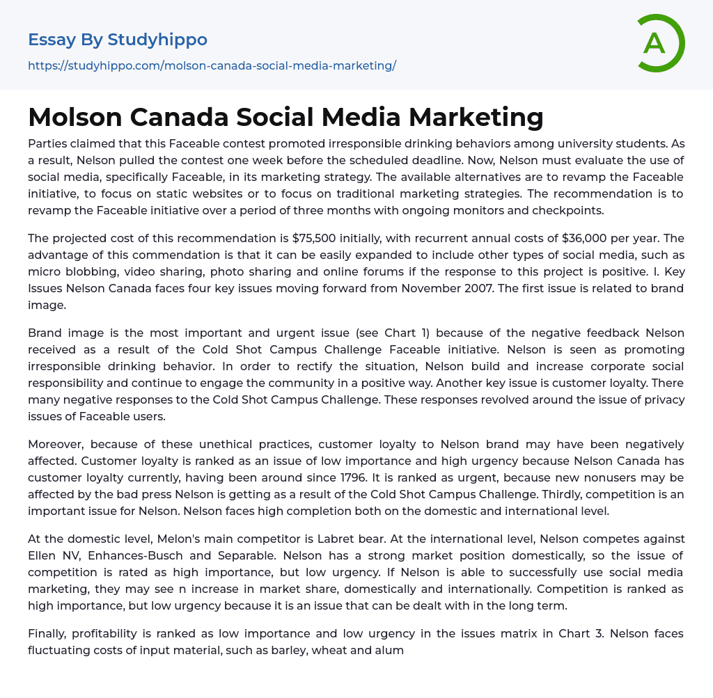 Molson Canada Social Media Marketing Essay Example