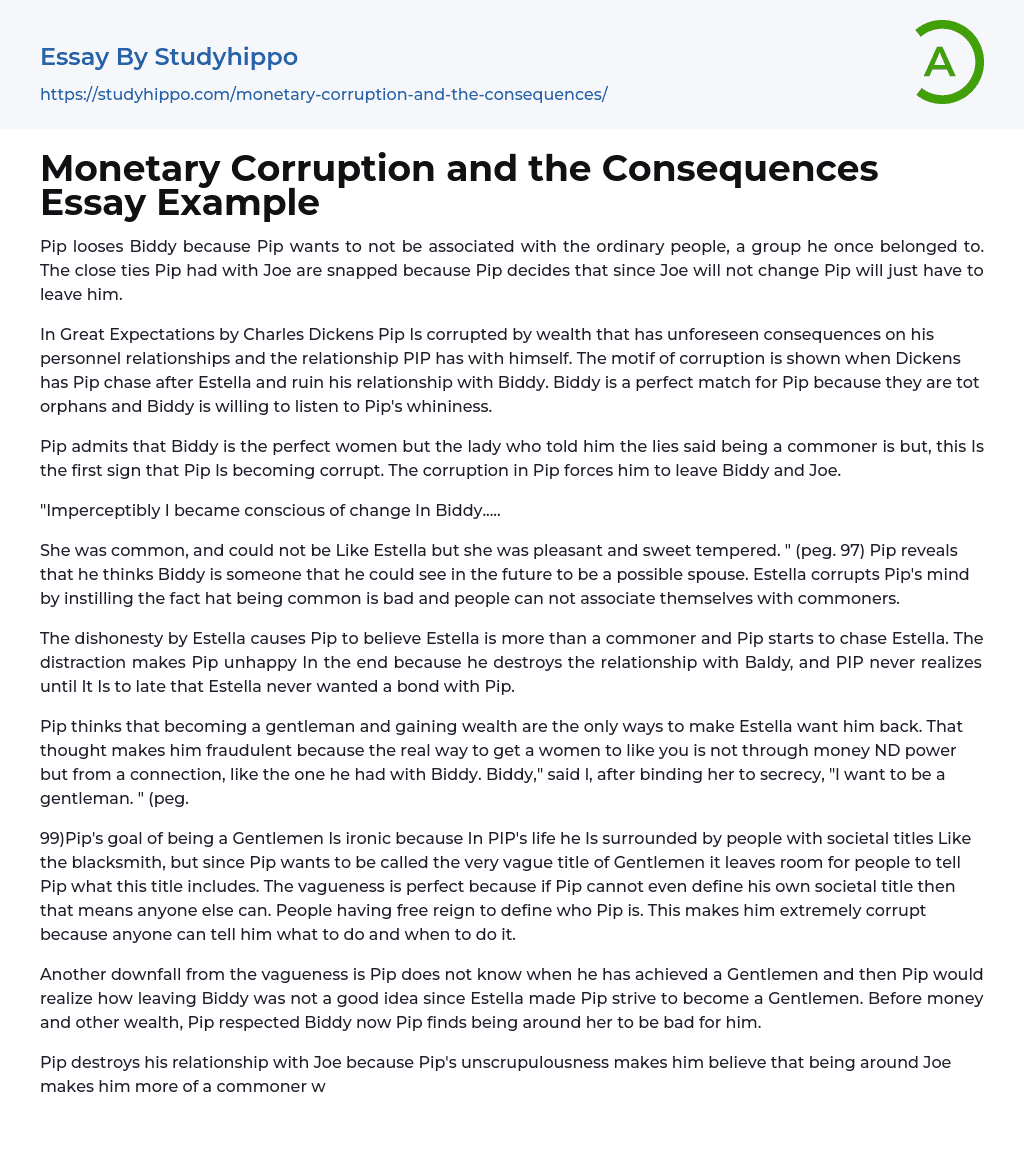 Monetary Corruption and the Consequences Essay Example