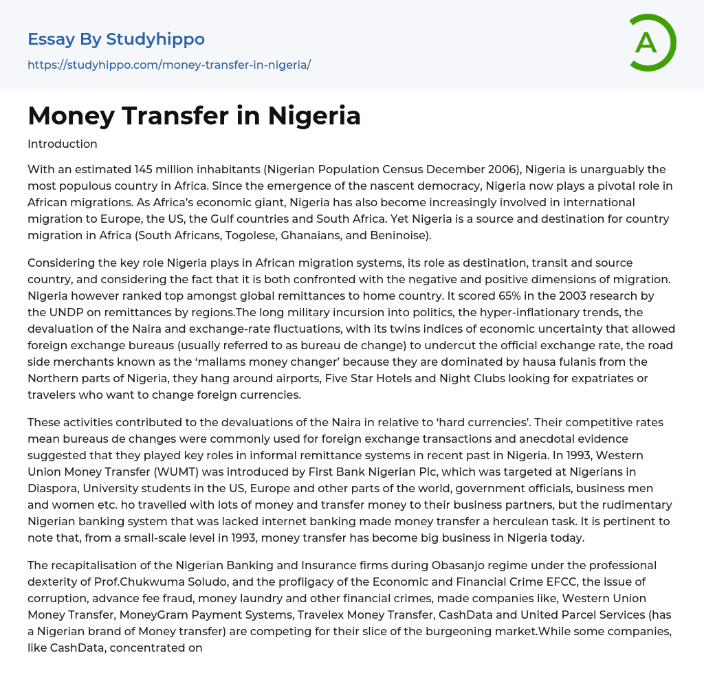 Money Transfer in Nigeria Essay Example