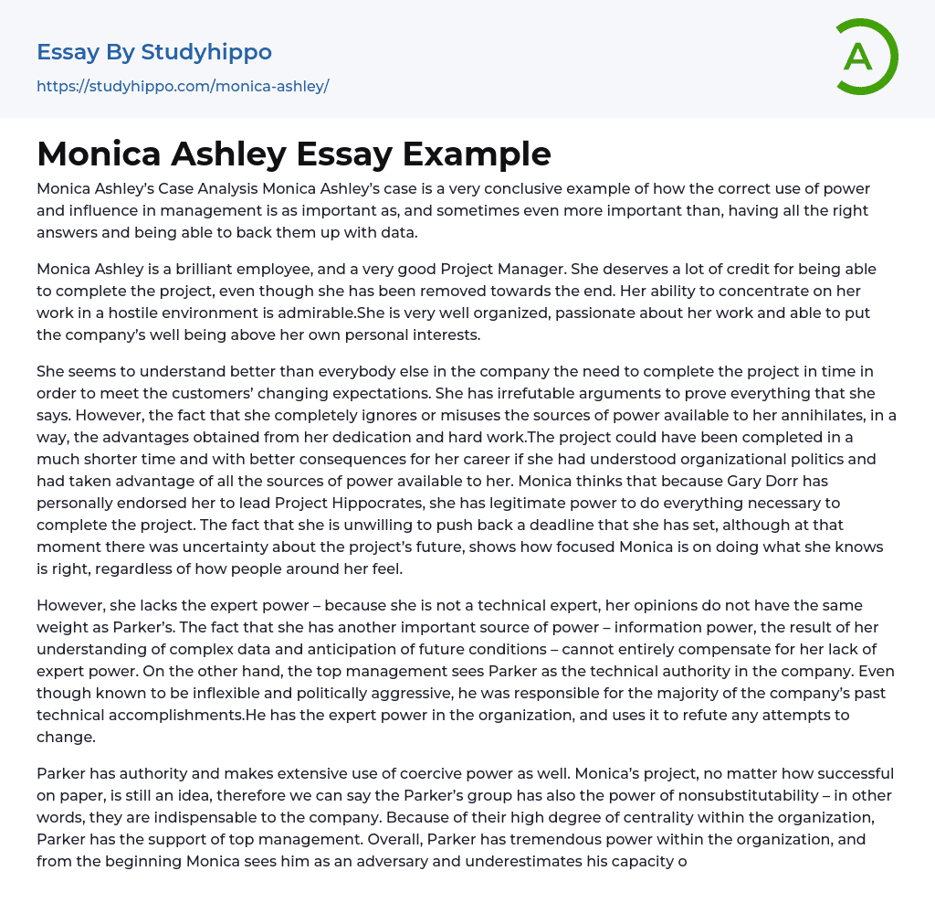 Monica Ashley Essay Example