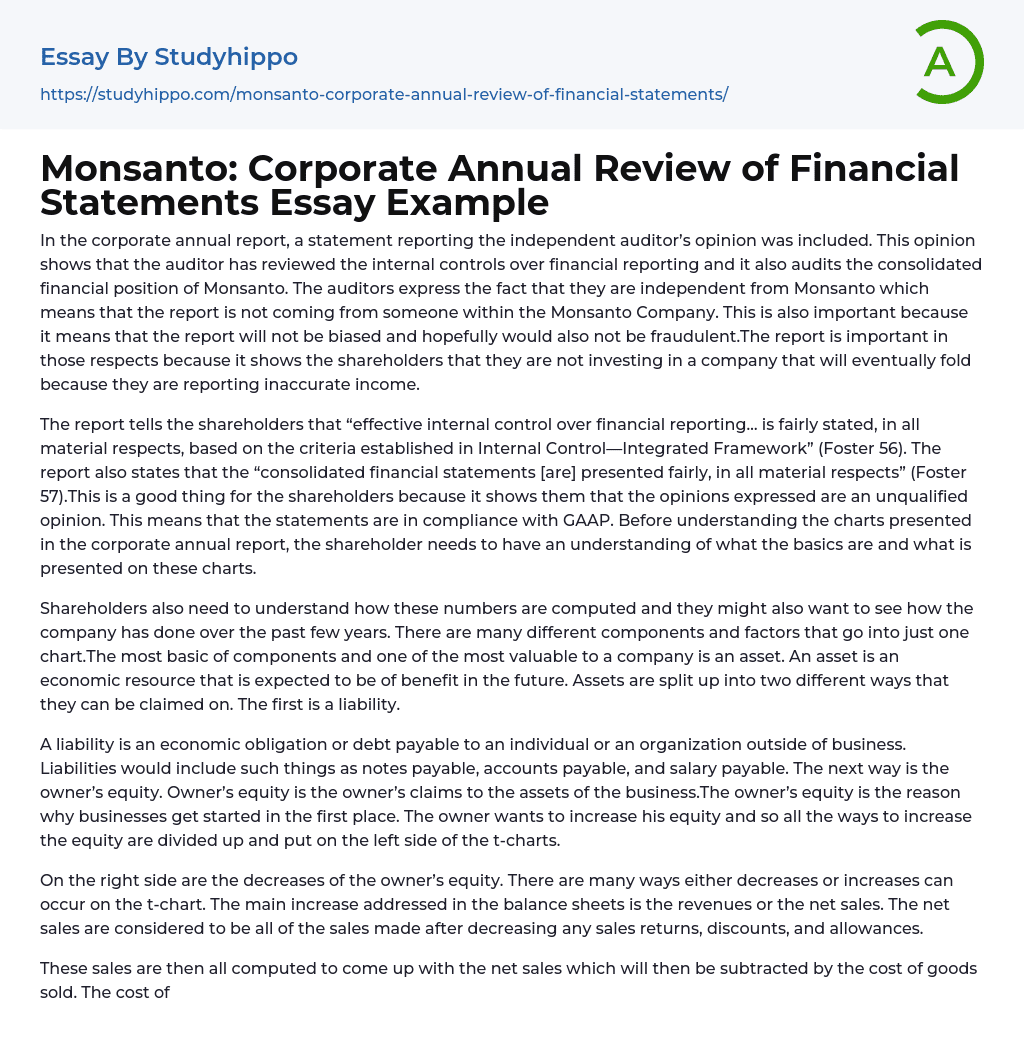 Monsanto: Corporate Annual Review of Financial Statements Essay Example