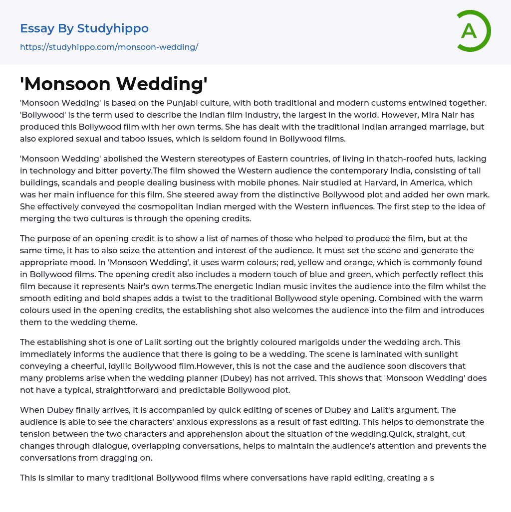Monsoon Wedding’ Essay Example