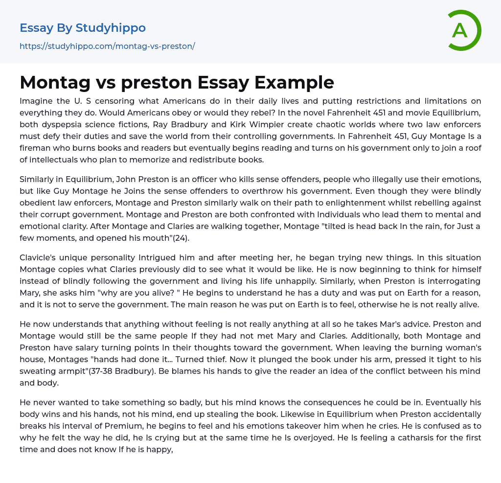 Montag vs preston Essay Example
