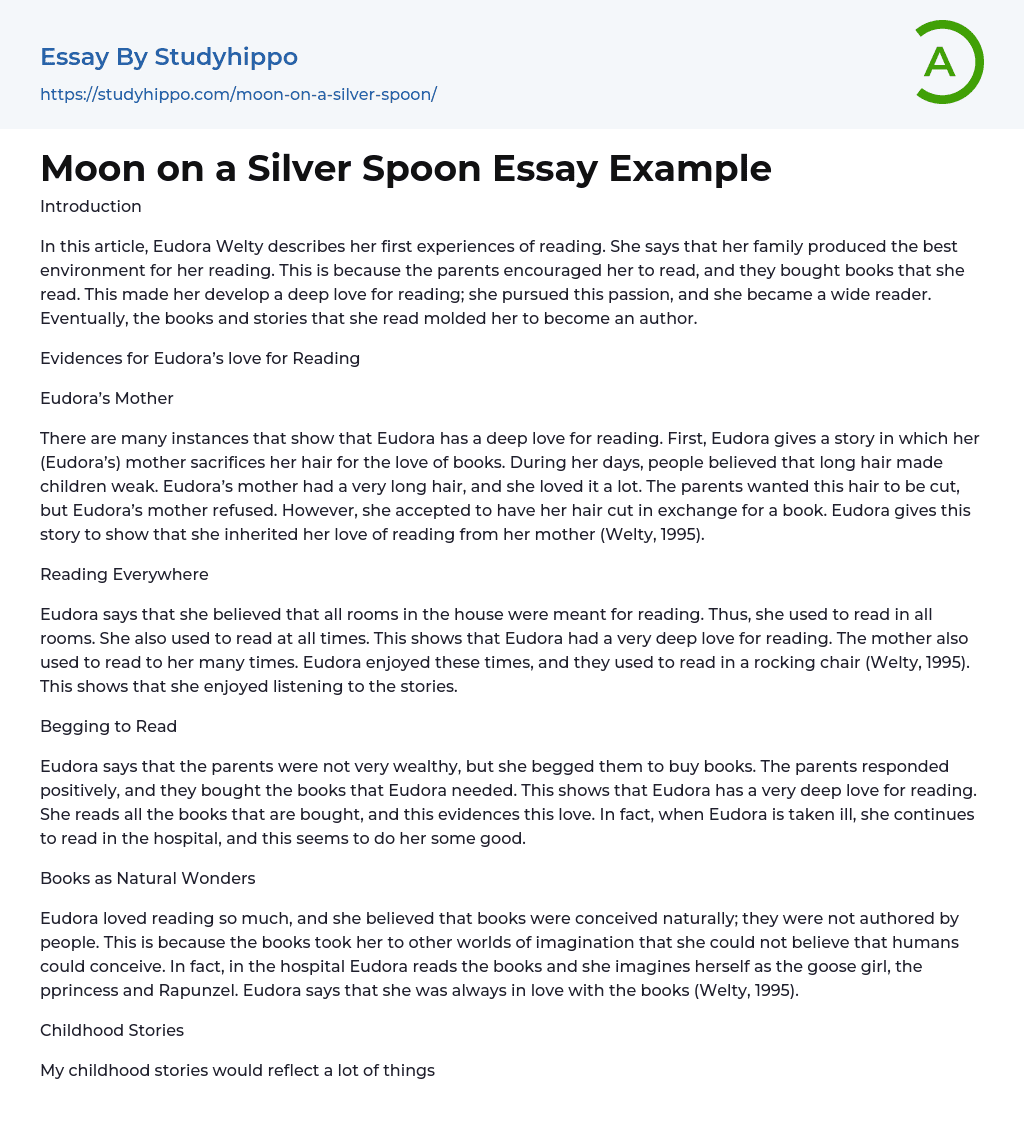 Moon on a Silver Spoon Essay Example