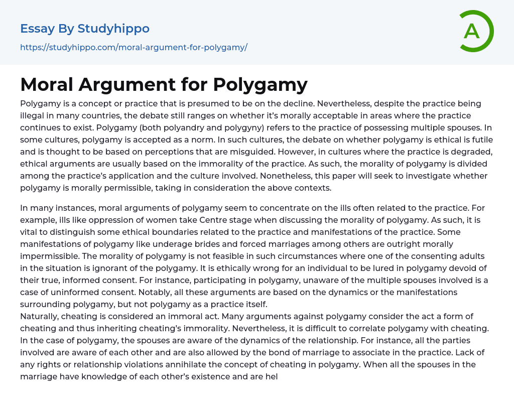 Moral Argument for Polygamy Essay Example
