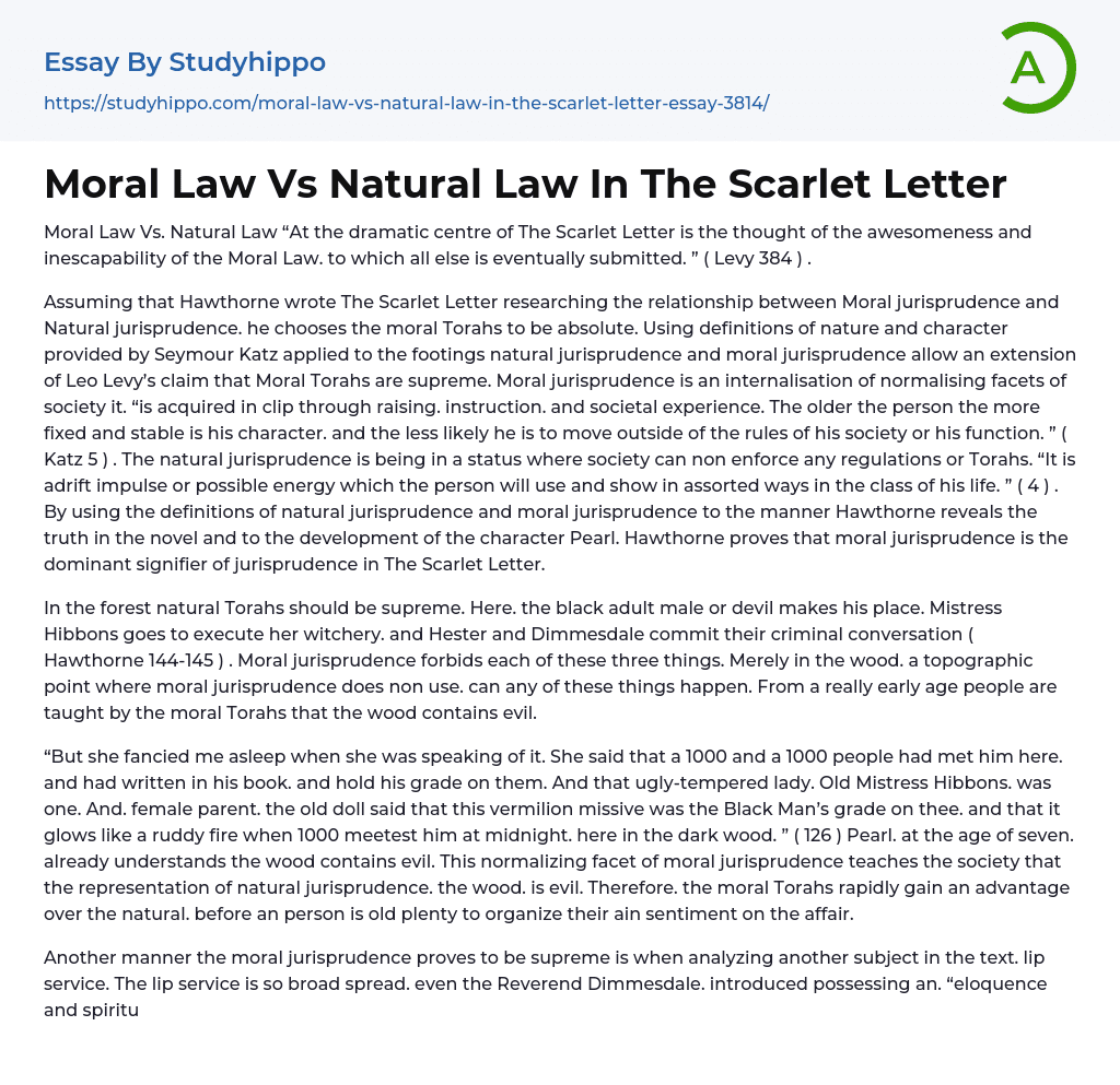 Moral Law Vs Natural Law In The Scarlet Letter Essay Example