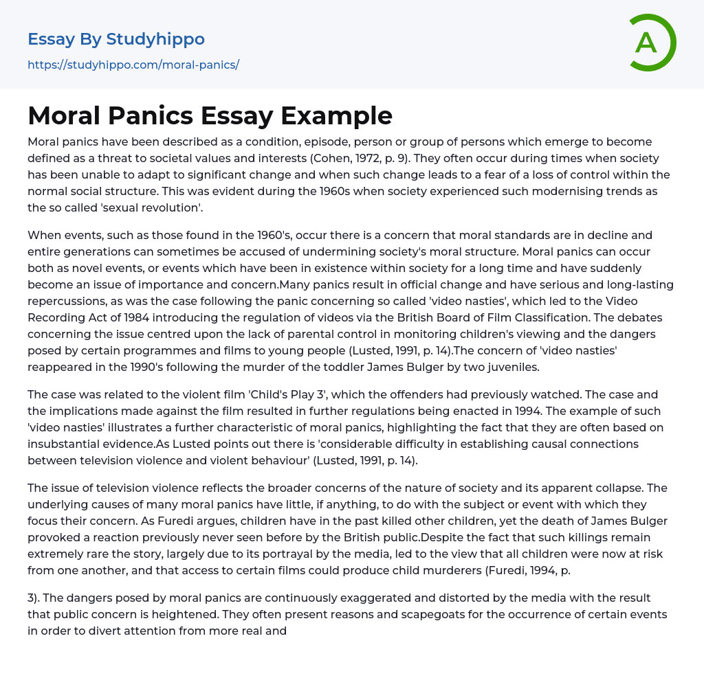 Moral Panics Essay Example
