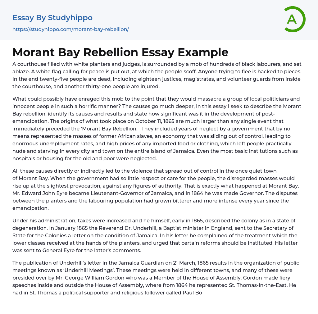 Morant Bay Rebellion Essay Example